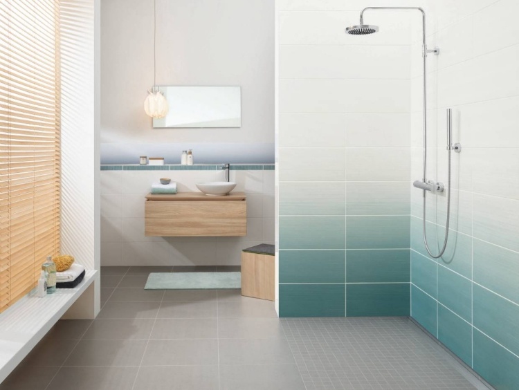 Obklady do kúpeľne 2015 trendy-design-ombre-efekt-biela-modro-zelená-drevo-umývadlo