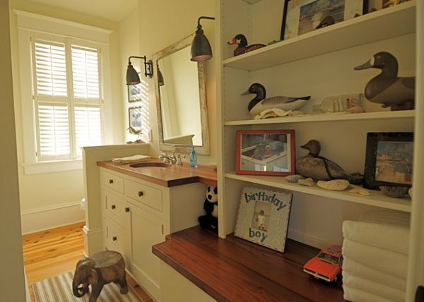 klasický dizajn kúpeľne béžová farebná schéma drevený nábytok Farebná schéma drevený nábytok detská stolička slon