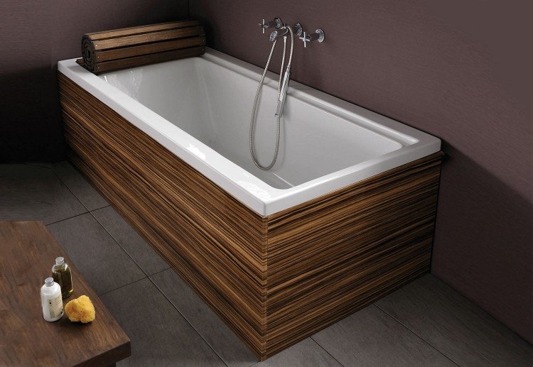 Kúpelňový nábytok z dreva - vaňa - hranatý - vzhľad dreva - obložený