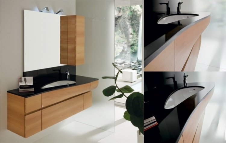 kúpeľňový nábytok-zbierka vĺn dreva-čierny-klenutý-drez-organický tvar