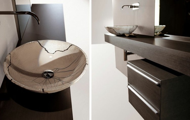 Drevené umývadlo a keramické umývadlo do malej kúpeľne Kúpelňový nábytok drevené márne dvere skrinky buk