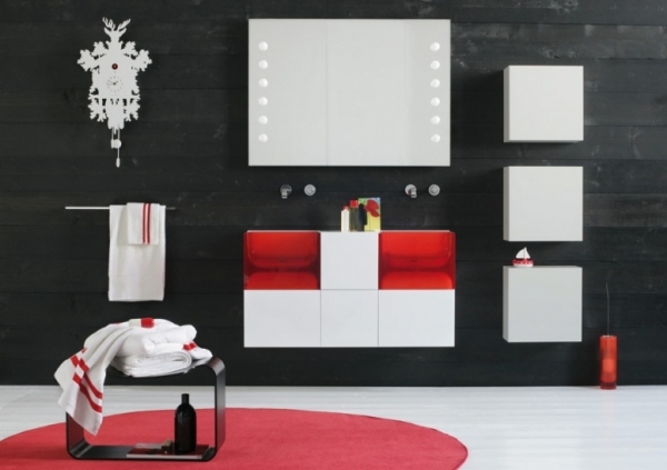 moderné nápady do kúpeľne regia červený biely jukebox