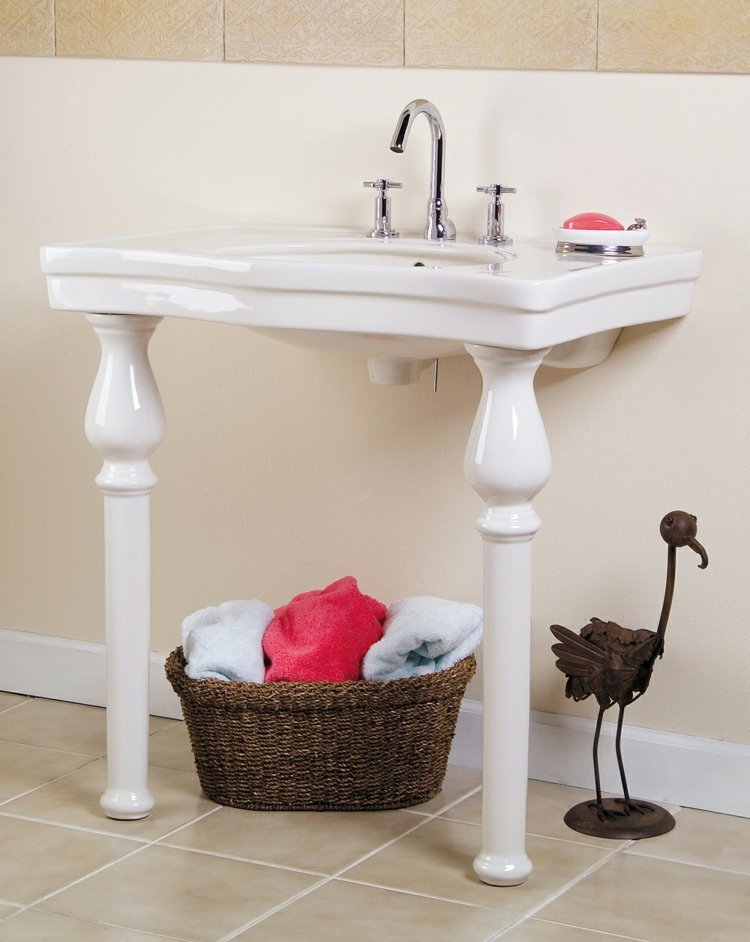 kúpeľňový nábytok malé vane polovičný stôl dizajn nohy umývadlo kôš na bielizeň figúrka vtáka