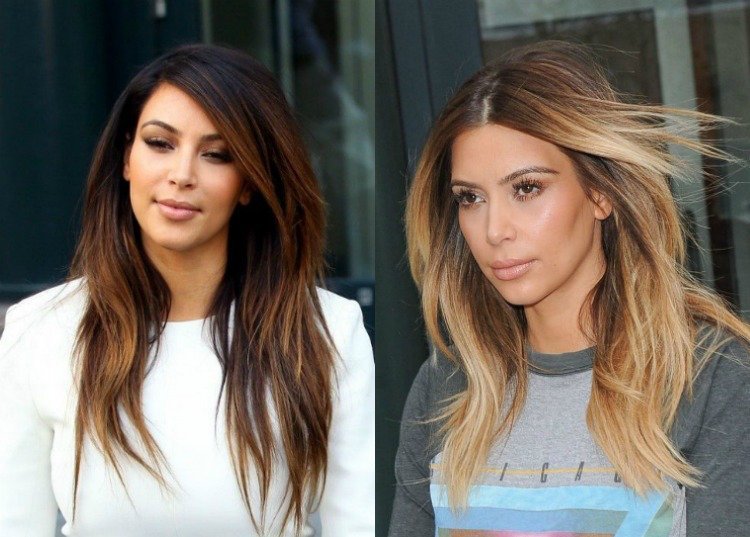 Balayage hnedá vs balayage blondína Balayage brown vs balayage blond -stars-kim-kardashian