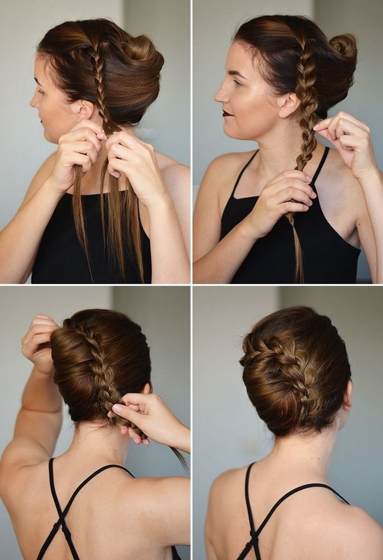 Banánový účes krok za krokom rýchle updos stredne dlhé vlasy