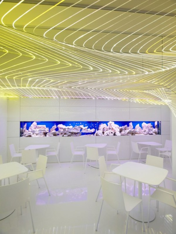 Plastové stoly stoličky akvárium v stene Akvarijné ryby-plast-biely-nábytok