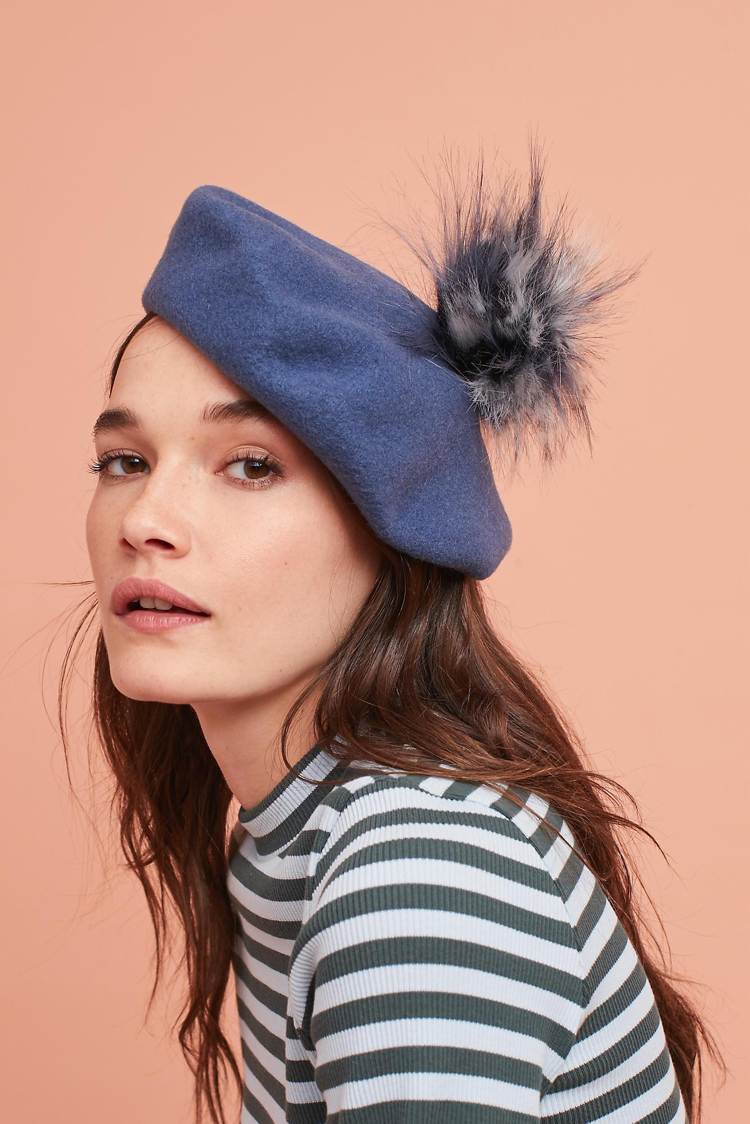 baret klobúk štýl vzhľad zimné pompon