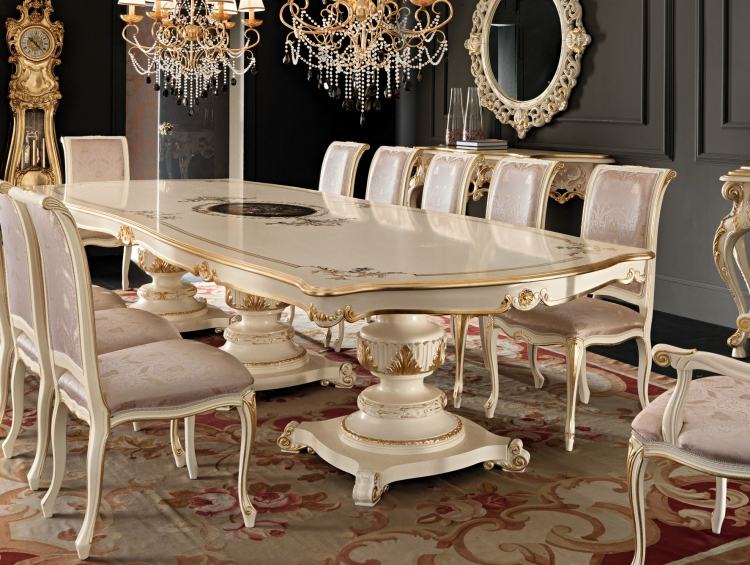 Barokový nábytok-drevený stôl-koberec-jedáleň