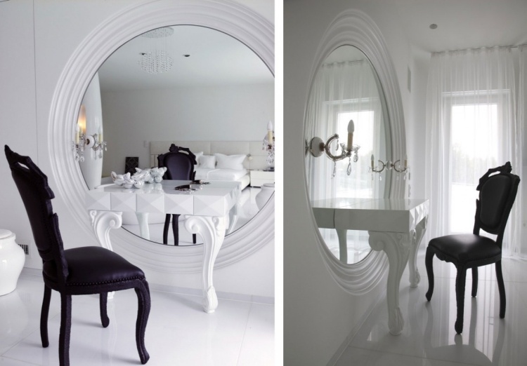 Líčiaca truhlica s obrovským okrúhlym zrkadlom až po podlahu v bielej farbe kreslo barock-design-marcel-wanders-mirror-large-round-white-make-up