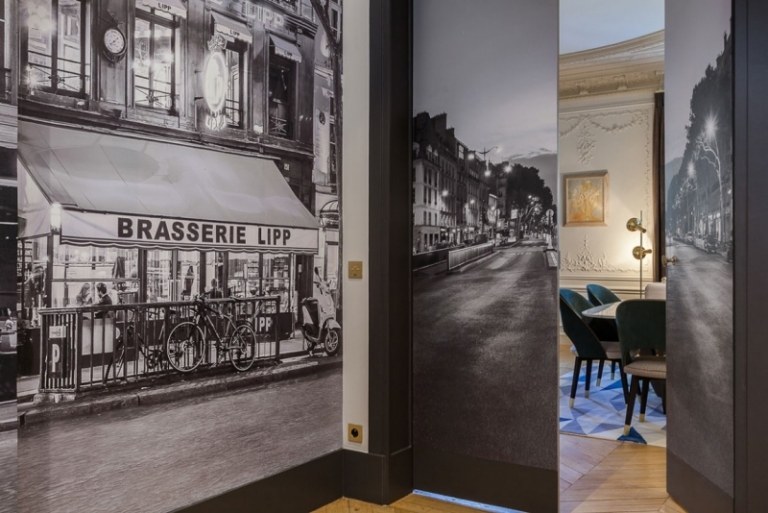 realistické čiernobiele tapety z parížskych ulíc baroko-stretne-moderne-pariz-sála-podlaha-tapeta-schwraz-weiss-strasse