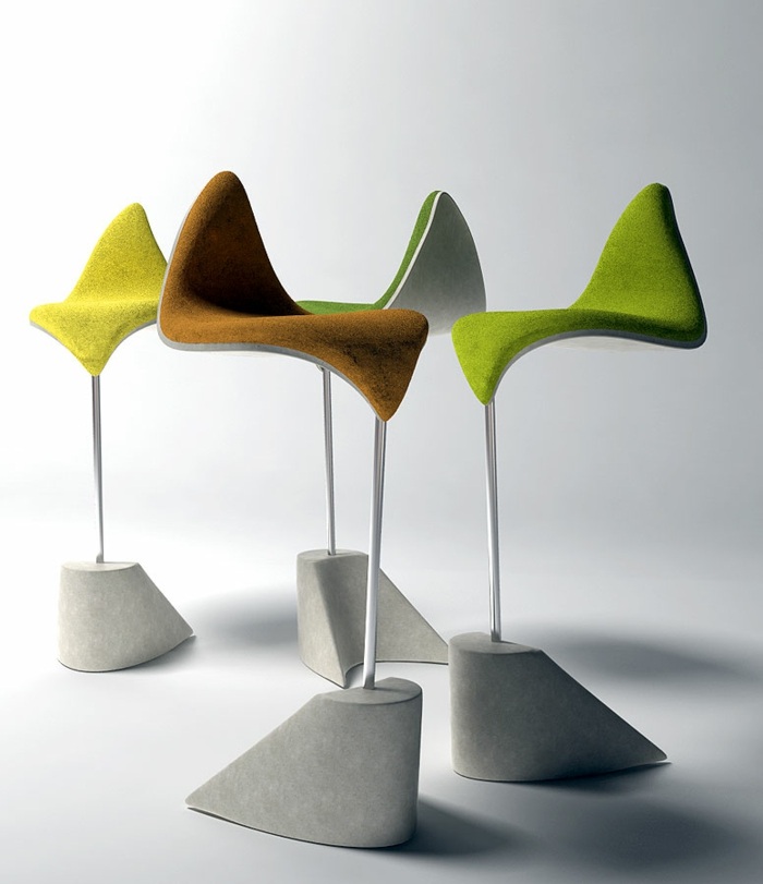 barová stolička dizajn list list zelený žltý hnedý sivý