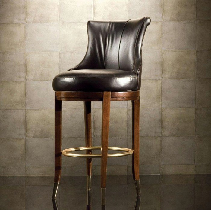 barová stolička koža hnedé drevo americký kreslený kov