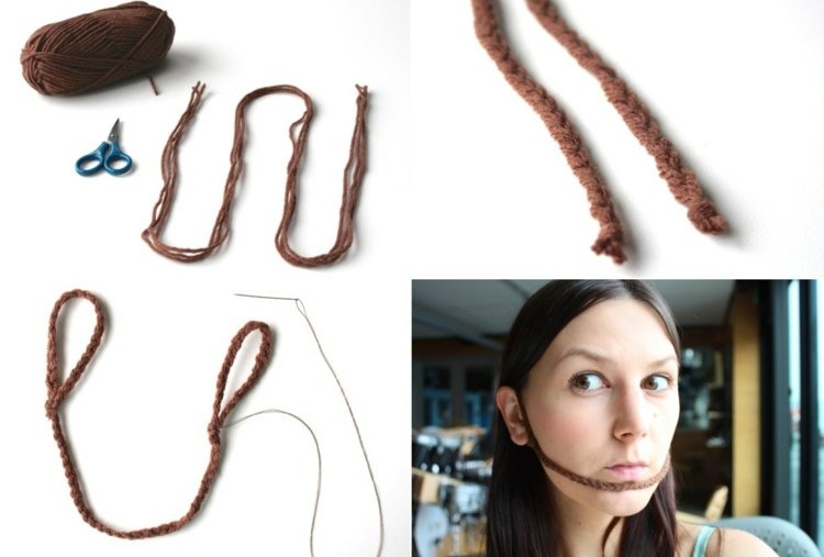 Plette vlnené nite a vytvorte základ pre trpasličí fúzy