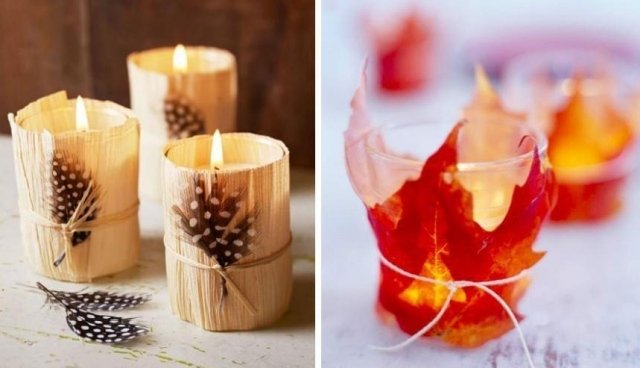 Remeselné nápady-jesenné lampióny-dekorácia-s-lístkovým perím