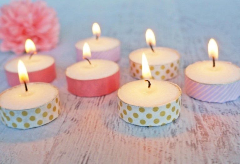 Remeselné nápady na letné čajové sviečky-washi-páska-lepidlo