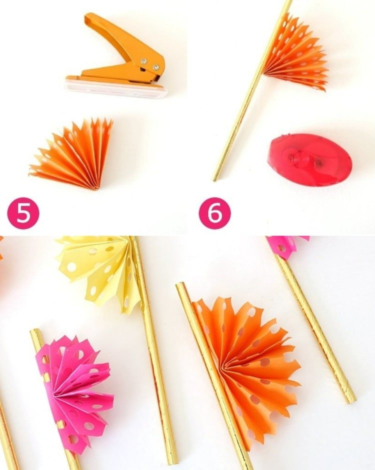 Vytvorte malé ventilátory a diery na ozdobu slamiek na párty