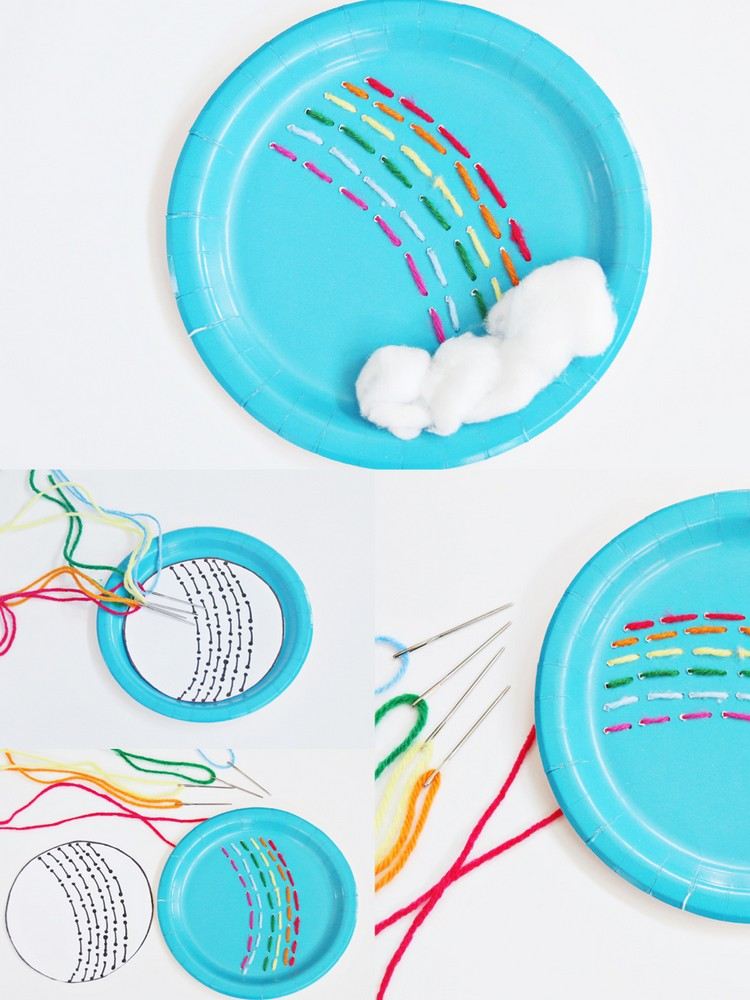 Vytvorte oblohu z listov papiera a šijacích nití a vlny