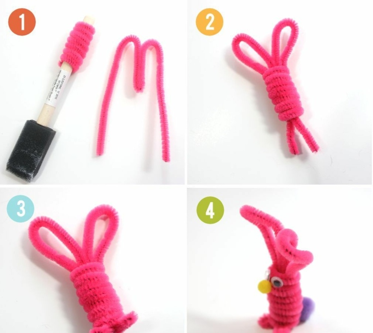 DIY-nápady na ohýbanie veľkonočných rúrok-čistič-ružových-veľkonočných-zajačikov