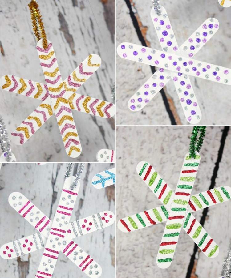 Nápady na domáce snehové vločky drotár-vianočné-snehové vločky-paličky-trblietavé-vianočné-stromové dekorácie