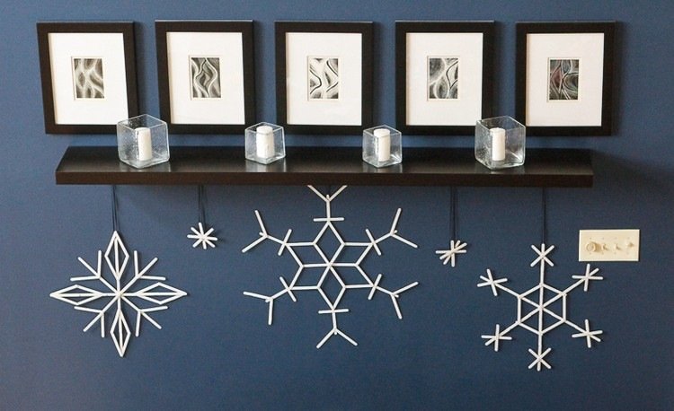 Vytvorte na stenu veľké snehové vločky drotár-vianočné-dekorácie-paličky-urobiť-veľké-snehové vločky-sami