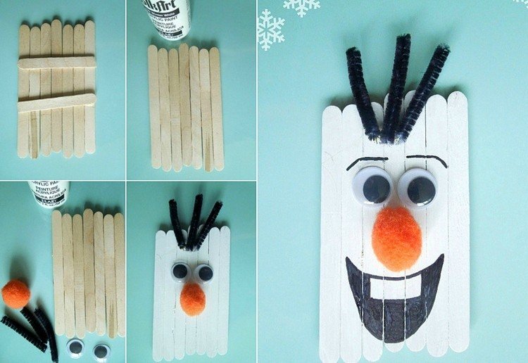 Vyrobte zo snehuliaka Olafa snehuliaka drotár-vianočné-zmrzlinové tyčinky-nápad-snehuliak-olaf-návod-deti