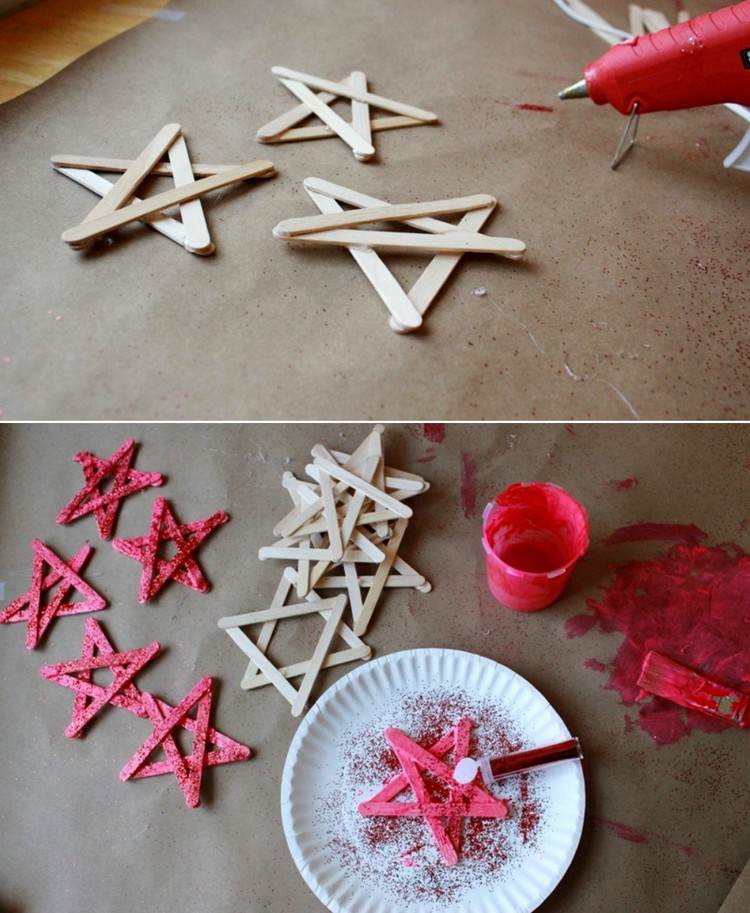 Vytvorte hviezdičky z nanukov tinker-vianoce-deti-zmrzlinove tycinky-hviezdicky-tinker-lepidlo-farba-trblietky