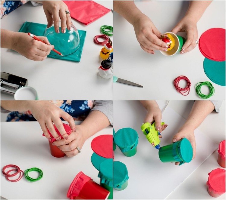 ručné práce so 4 -ročnými deťmi pri výrobe vianočného stromčeka s darčekmi