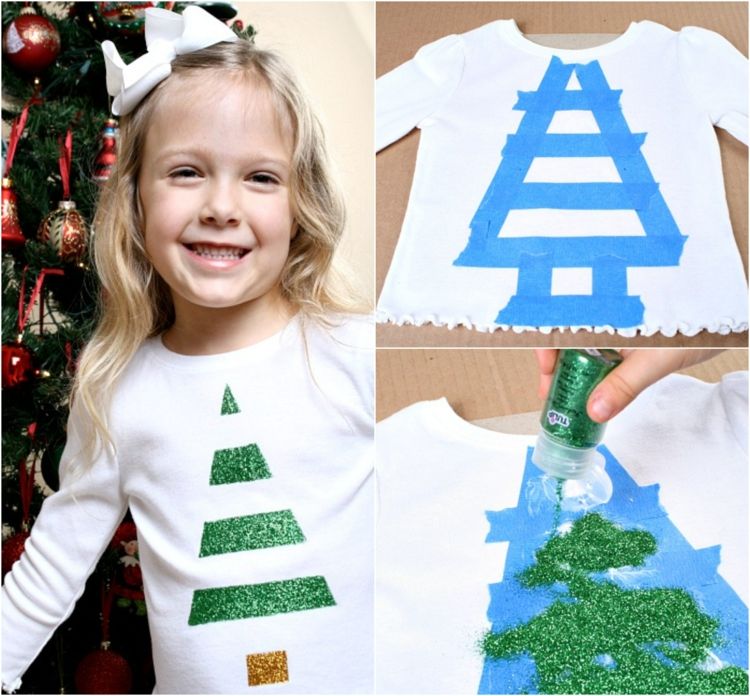 ručné práce s deťmi 4 -ročné vianočné tričko zdobí lesk jedle