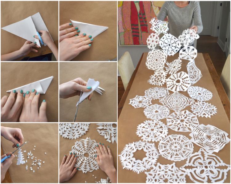 Ručné dekorácie na stôl s 5-ročnými deťmi na vianočné papierové vločky