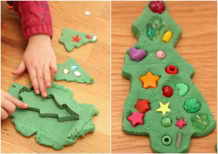 Vyrobte si vianočný stromček sami z hracieho cesta a ozdobte korálkami