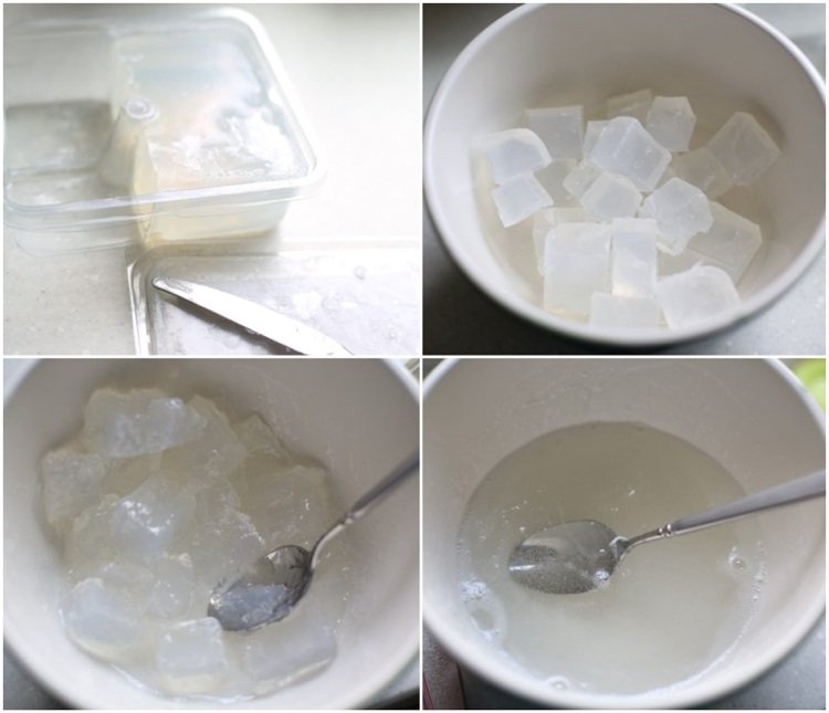 Dajte glycerínové mydlo do misky a rozpustite v mikrovlnnej rúre