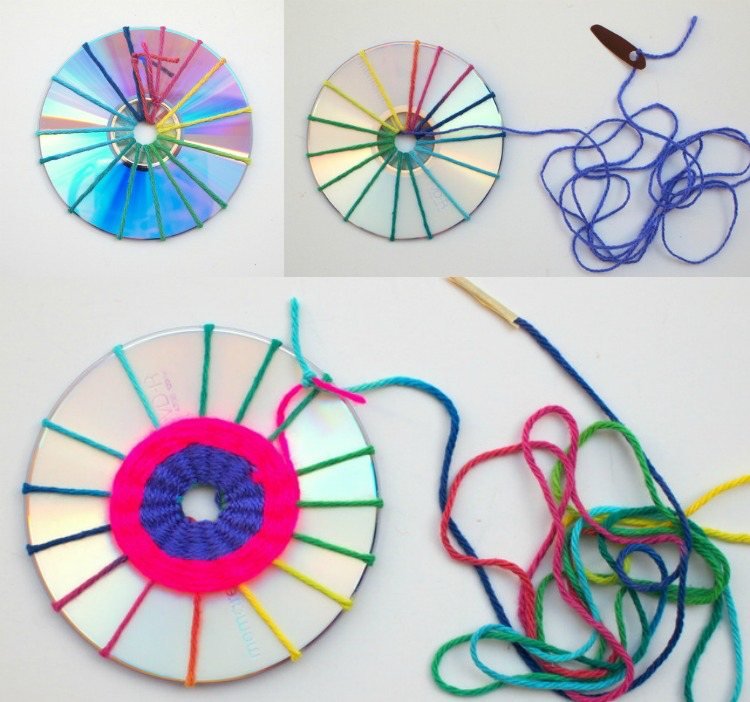 Ručné práce so starými CD-diy-Traumfänger-priadza-návod-nápad
