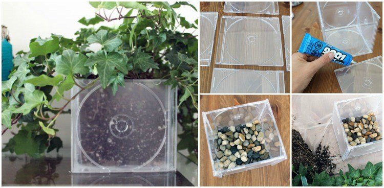 drotár-staré-cds-diy-rukávy-malý-kvetináč