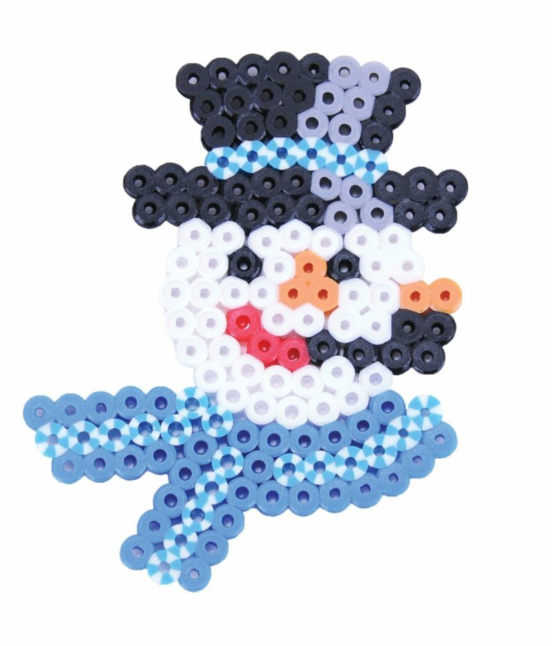 Remeslá so železnými korálkami snehuliak nápad šablóna zima