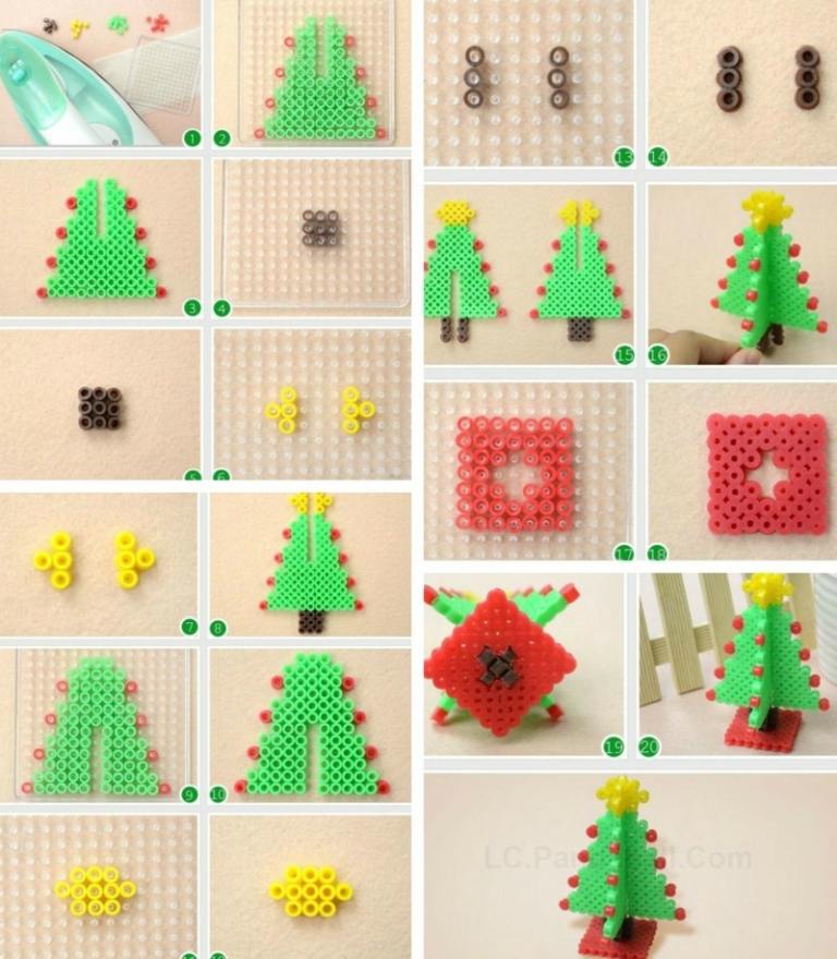 drotár železné korálky 3d vianočný stromček návod zelená žltá hviezda