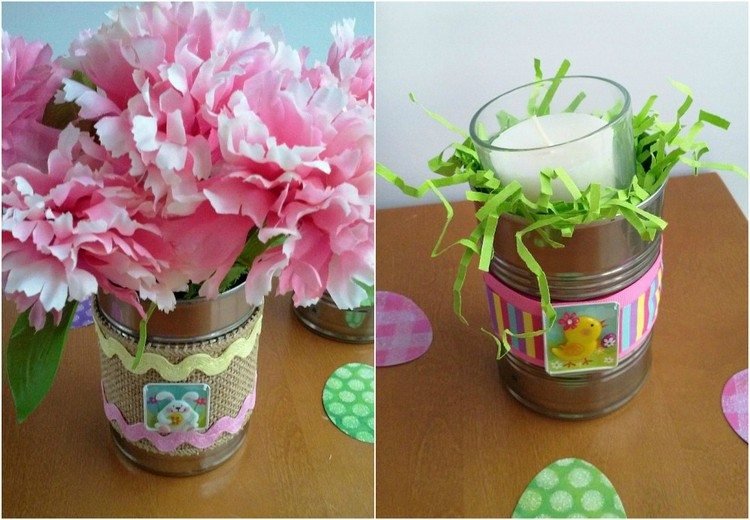 krásny drotár s lampou s vázou na kvety a plechovkami