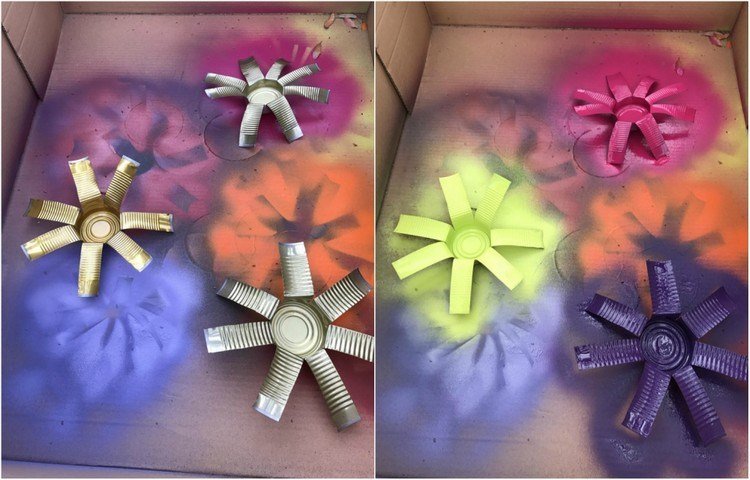 prázdne plechovky drotár nápady záhradná zástrčka kvety