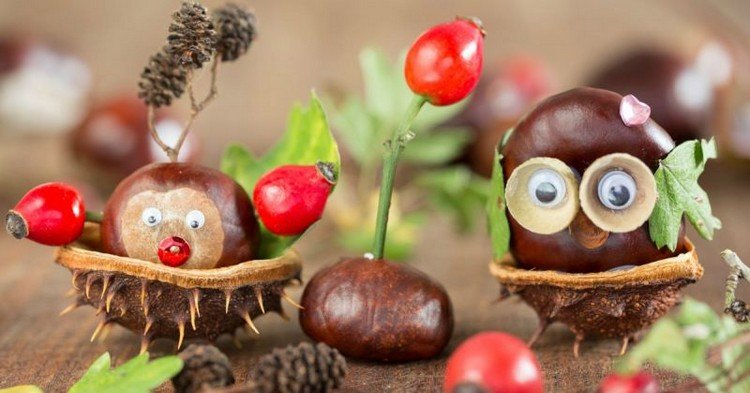 Ručné práce so žaluďmi a gaštanmi materská škola-zvieratá-drotári-nápady-jeseň