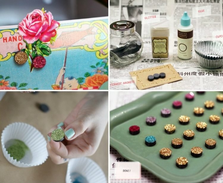 Vyrobte si pekné magnety s trblietkami drotár s trblietavými magnetmi-farebné-dekorácie-ručné-inštrukcie-puzdrá na muffiny-papier