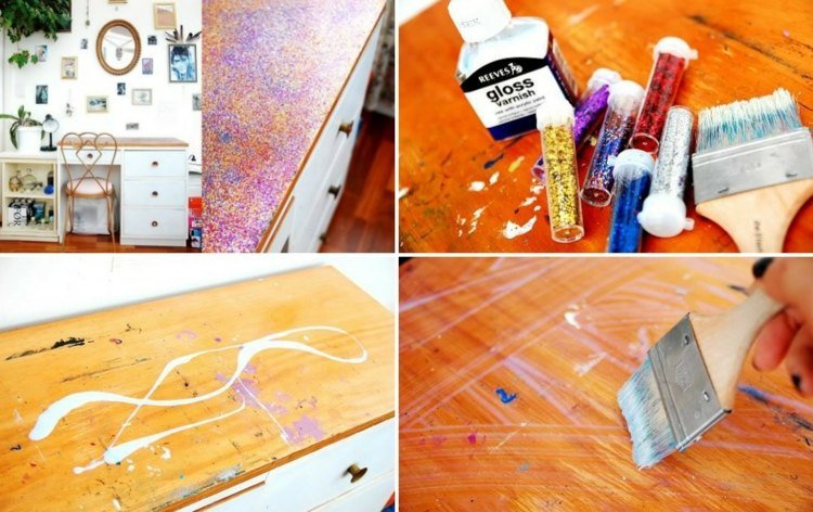 Vyrobte si trblietavý nábytok sami drotár-s-trblietkami-stôl-dekorácia-farebné-lepidlo-farba-lepidlo