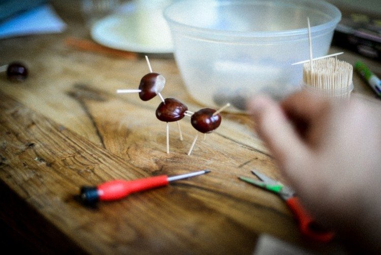 Ručné práce s gaštanmi-jesenná dekorácia-zvieratká-kutilstvo-deti-urob si sám-špáradlá