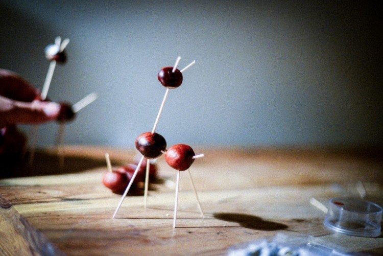 Remeslá s gaštanmi-jesenná dekorácia-deti-kutilky-žirafy-špáradlá