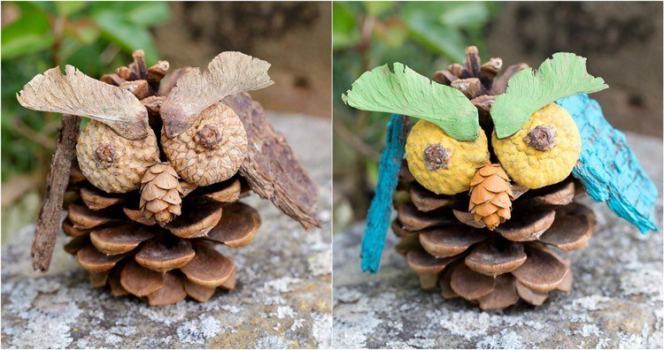 drotársko-borovicové šišky-sova-prírodné materiály-deti