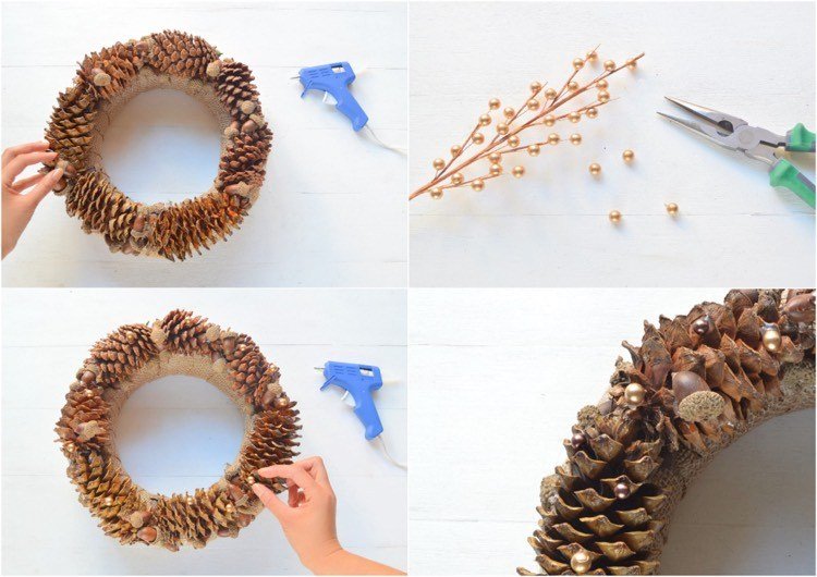 drotársko-borovicové šišky-veniec-jeseň-zima-perly