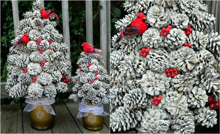 drotár-borovicové šišky-stôl-jedľa-stromy-biele