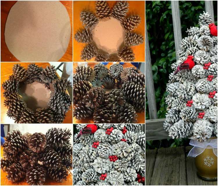 tinker-borovicové šišky-návod-malá-jedľa-strom-stôl