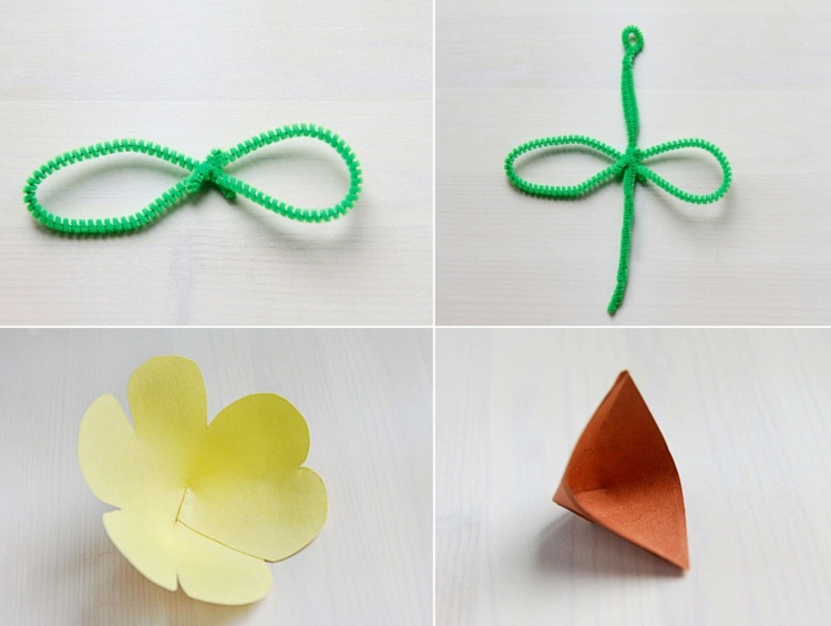 Ručné pokyny pre kvetinu z čistiacich prostriedkov na papier a rúrky