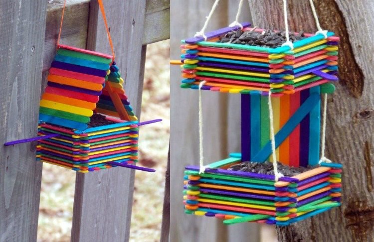 drotár-deti-leto-zmrzlinové tyčinky-miesto na kŕmenie vtáčej búdky-farebné