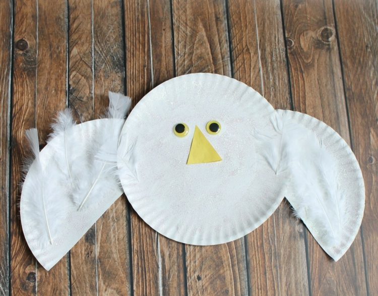 snehová sova zvieratá drotár perie papierový tanier