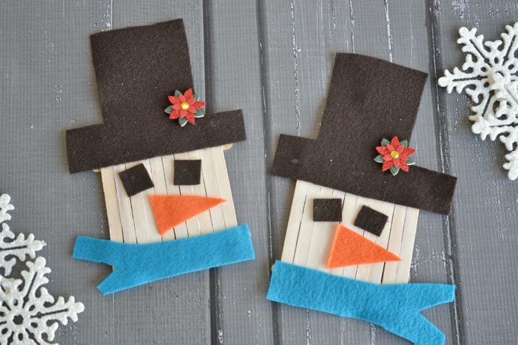 ručné práce s batoľatami v zime plstené snehuliaky